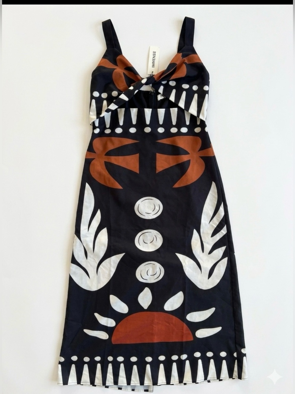 Commense Black, White & Rust Cutout Midi Dress size XL - Picture 2 of 7